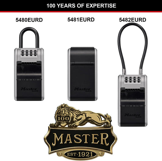 Master Lock 5482EURD Key Safe with New Innovative Design, Flexible Cable Shackle, Capacity, High Security, Grey, Extra Large