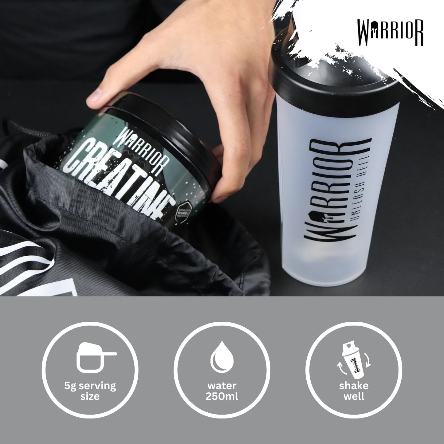 Warrior Creatine Monohydrate Powder – Micronised for Easy Mixing and Consumption – 100 Percent Pure Creatine – Proven to Improve Physical Performance and Recovery, 5 g Servings (Unflavoured, 500g)
