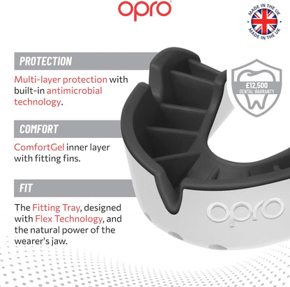 OPRO Silver Level Mouthguard Essential Fit – Gum Shield Adult and Kids – OPRO Mouth Guard Boxing and MMA, Easy Self-Fit Gum Shield Rugby and Hockey – Superior Protection with Dental Warranty