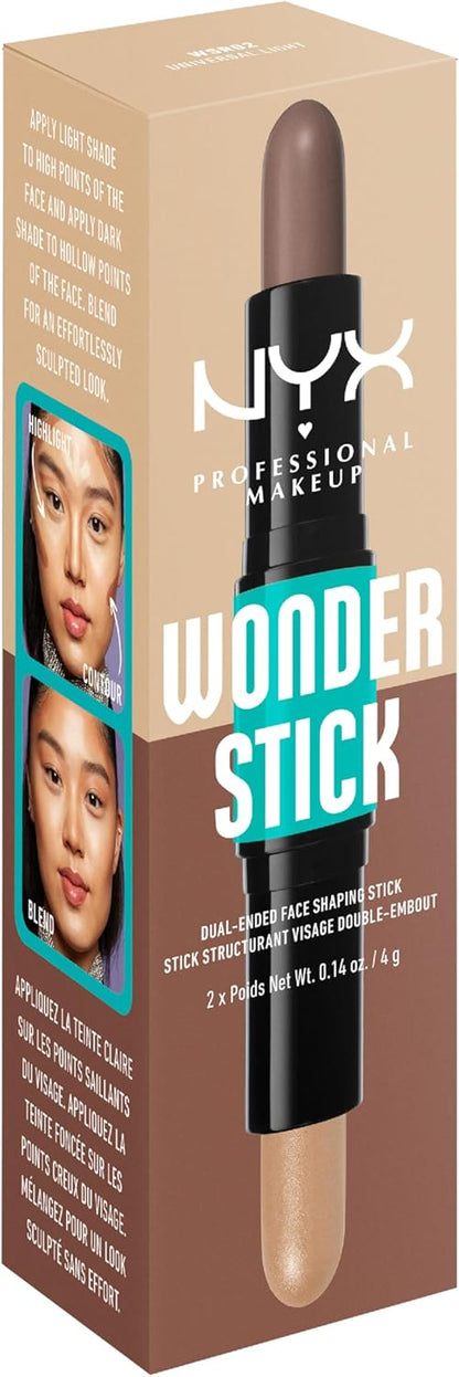 NYX Professional Makeup Highlight & Contour Stick, Dual-Ended Contour Stick, Shapes and Brightens, Blendable & Vegan, Wonder Stick, Universal Light