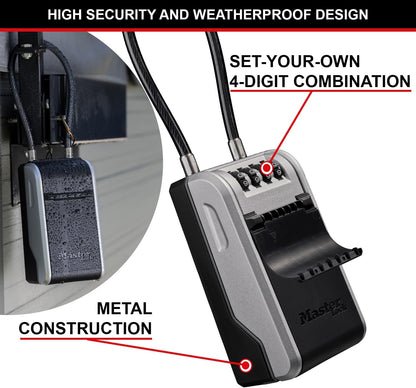 Master Lock 5482EURD Key Safe with New Innovative Design, Flexible Cable Shackle, Capacity, High Security, Grey, Extra Large